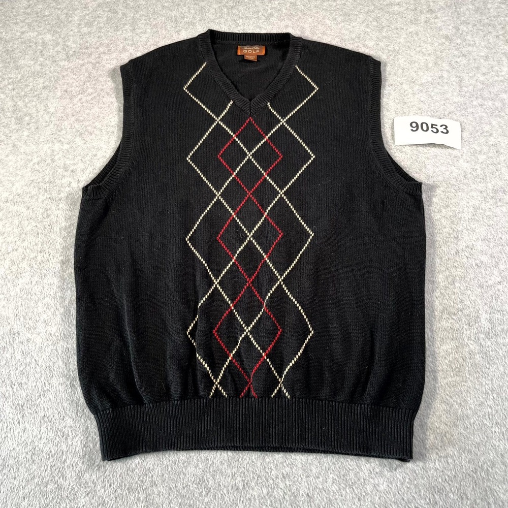 Vintage‎ Tasso Elba Golf Sweater Vest Mens Medium Black Tight Knit HongKong